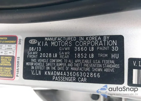 2013 Kia Rio Lx z USA, uszkodzony, nr VIN KNADM4A36D6302866